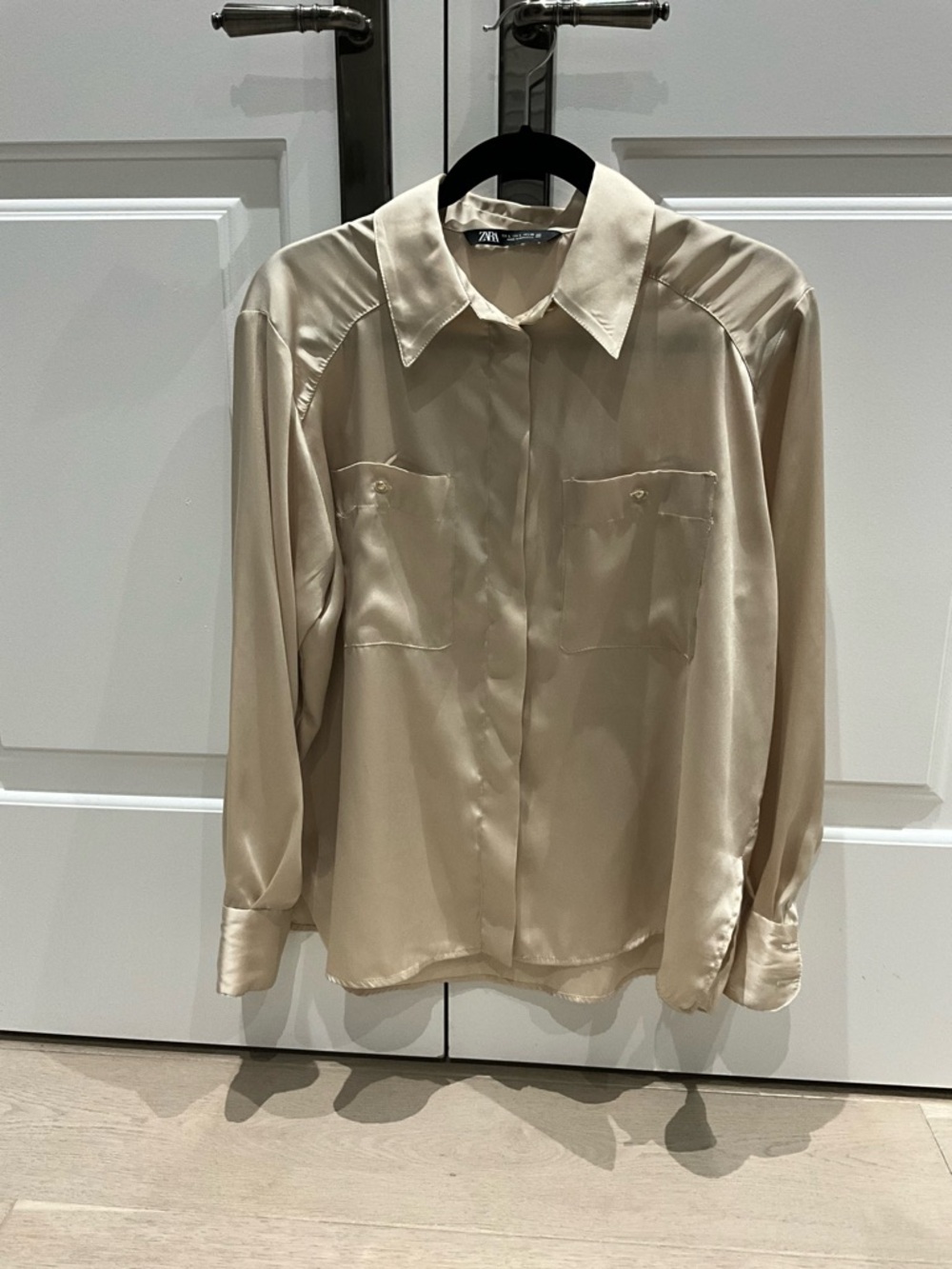 Zara Champagne Satin Button-Down Shirt